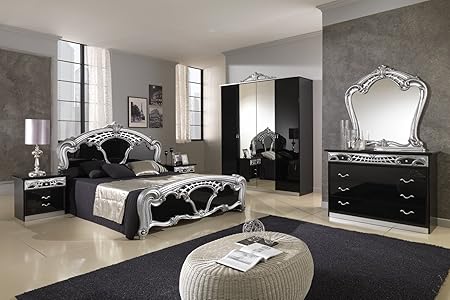 Mcs Sara Black And Silver Italian Bedroom Set With 4 Plain Door