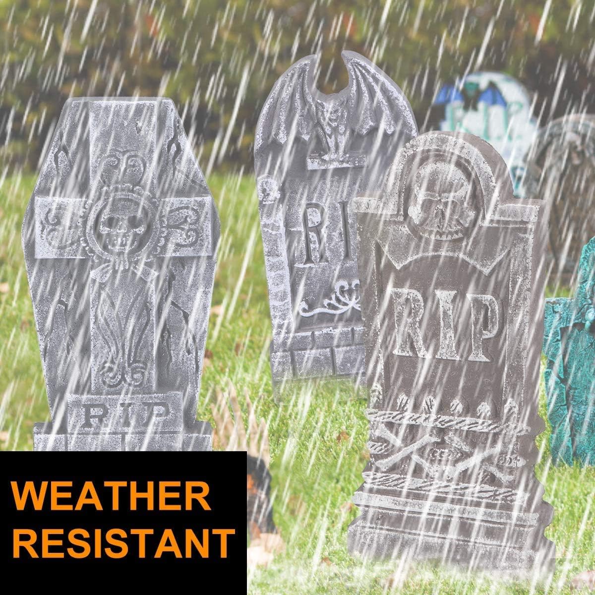 AYOGU1 17” Halloween Foam RIP Graveyard Tombstones (Pack of 5)-Lightweight RIP Tombstone with 8 Metal Stakes for Halloween Decorations : Garden & Outdoor