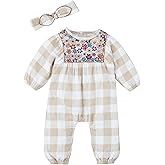 Mud Pie unisex-baby Mud Pie Baby Neutral Check Floral Longall and Headband Set