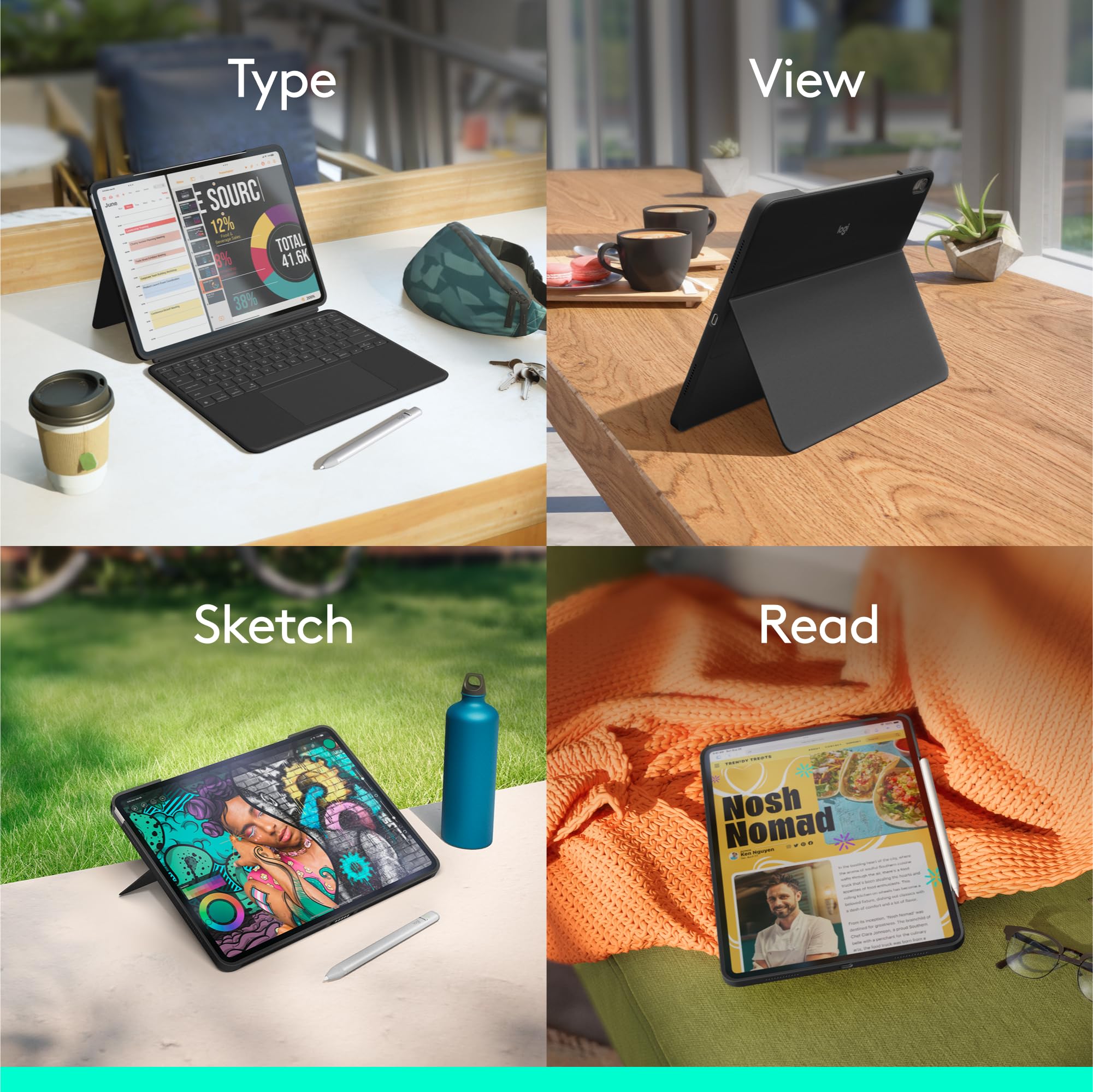 Logitech Combo Touch iPad Air 13 inch Case M2 (2024), iPad M3 & Air Keyboard Case with Kickstand - Midnight Black