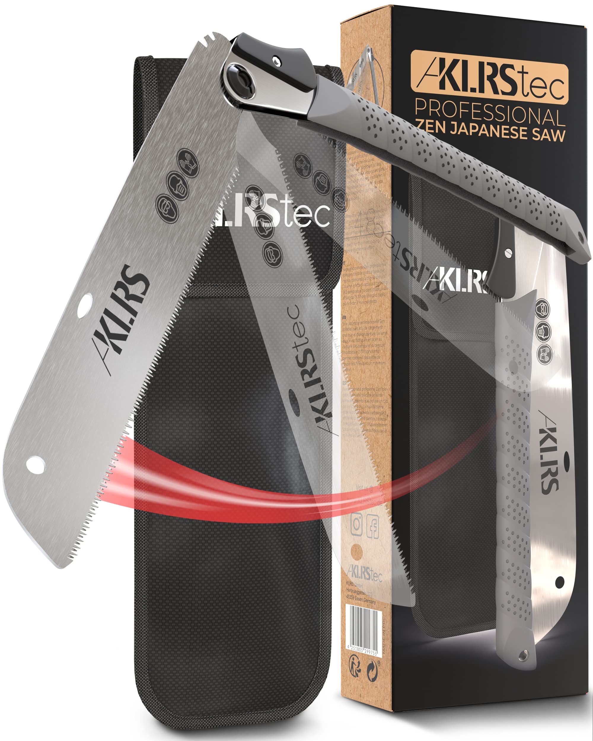 KLRStec Professional Zen Japanese Saw – 240mm Wood Saw with Precision Teeth, Foldable Design & Safety Lock, SK5 Carbon Steel Hand Saw with Storage Pouch