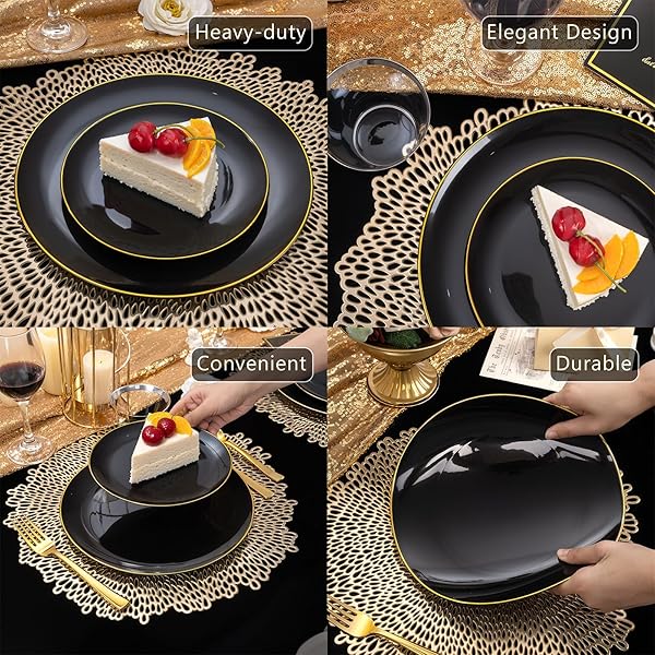 WDF 150PCS CHRISTMAS PLATES PLASTIC DISPOSABLE – 25 GUESTS GREEN PLATES WITH GOLD TREE, CLEAR GOLD CUPS, PERFECT FOR CHRISTMAS PARTIES