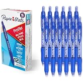 Paper Mate Profile Ballpoint Pens, Retractable, Medium Point (1.0mm), Blue Ink, 12 Count - Office Supplies, Comfortable Grip, Everyday Writing