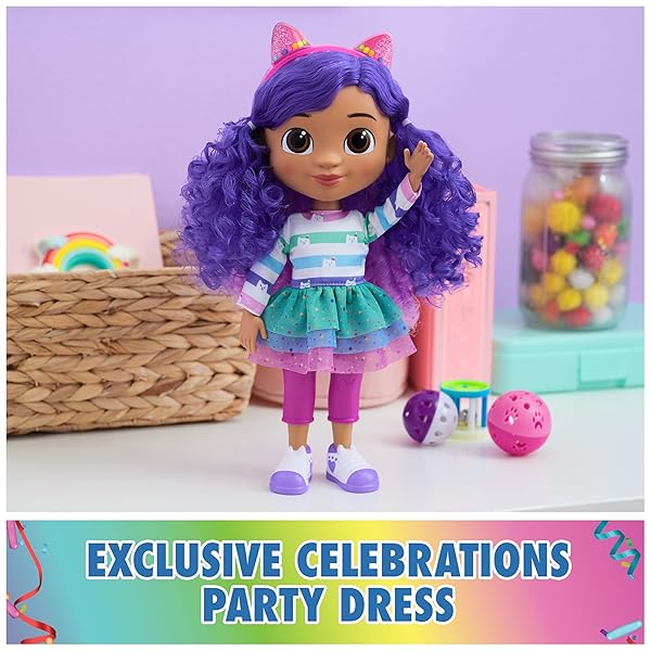 GABBY’S DOLLHOUSE DREAMWORKS, SING & CELEBRATE GABBY GIRL DOLL, 13-INCHES TALL WITH SOUND EFFECTS & REVERSIBLE CAT EARS, KIDS TOYS FOR GIRLS & BOYS AGES 3+