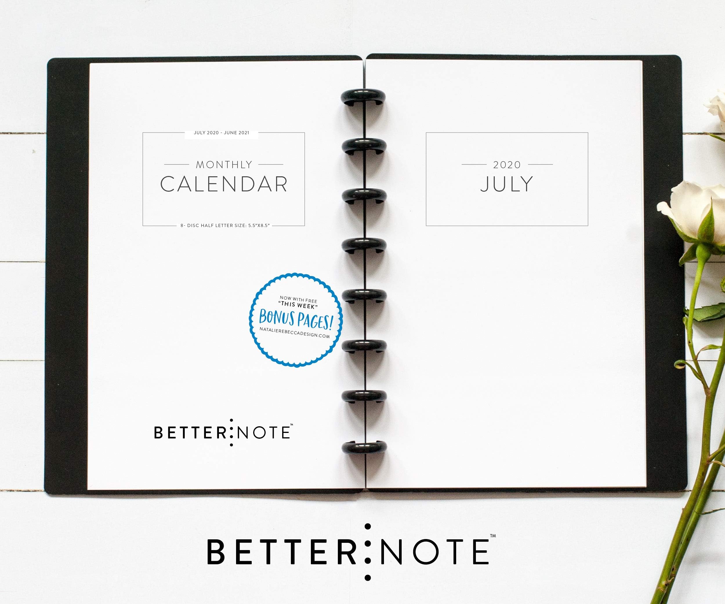 BetterNote July 2025 - June 2026 Academic Monthly Calendar Refill for Discbound Notebook, School Dates, Fits Levenger Circa, Happy Planner, Arc, TUL (Classic, 8-Disc, 5.5"x8.5")