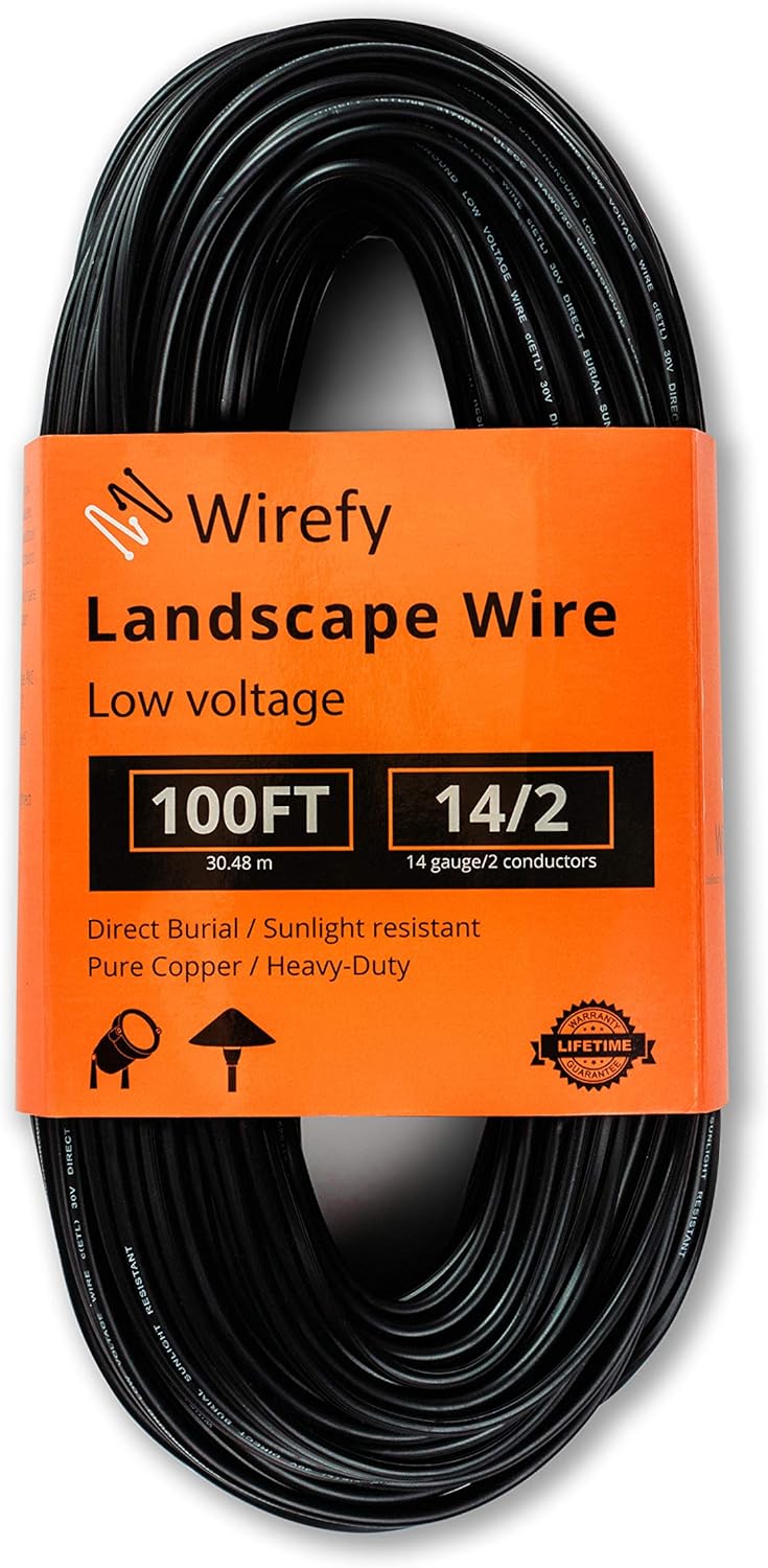 Wirefy 14/2 Low Voltage Landscape Lighting Wire - 14-Gauge 2-Conductor 100 Feet - - 