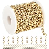 YOUBEIYEE 33 Feet Aluminum Chain for Jewelry Making, Gold Plated Cable Link Chains Bulk Handmade Decoration Craft Chain Roll