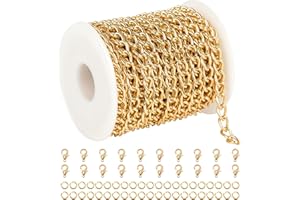 YOUBEIYEE 33 Feet Aluminum Chain for Jewelry Making, Gold Plated Cable Link Chains Bulk Handmade Decoration Craft Chain Roll
