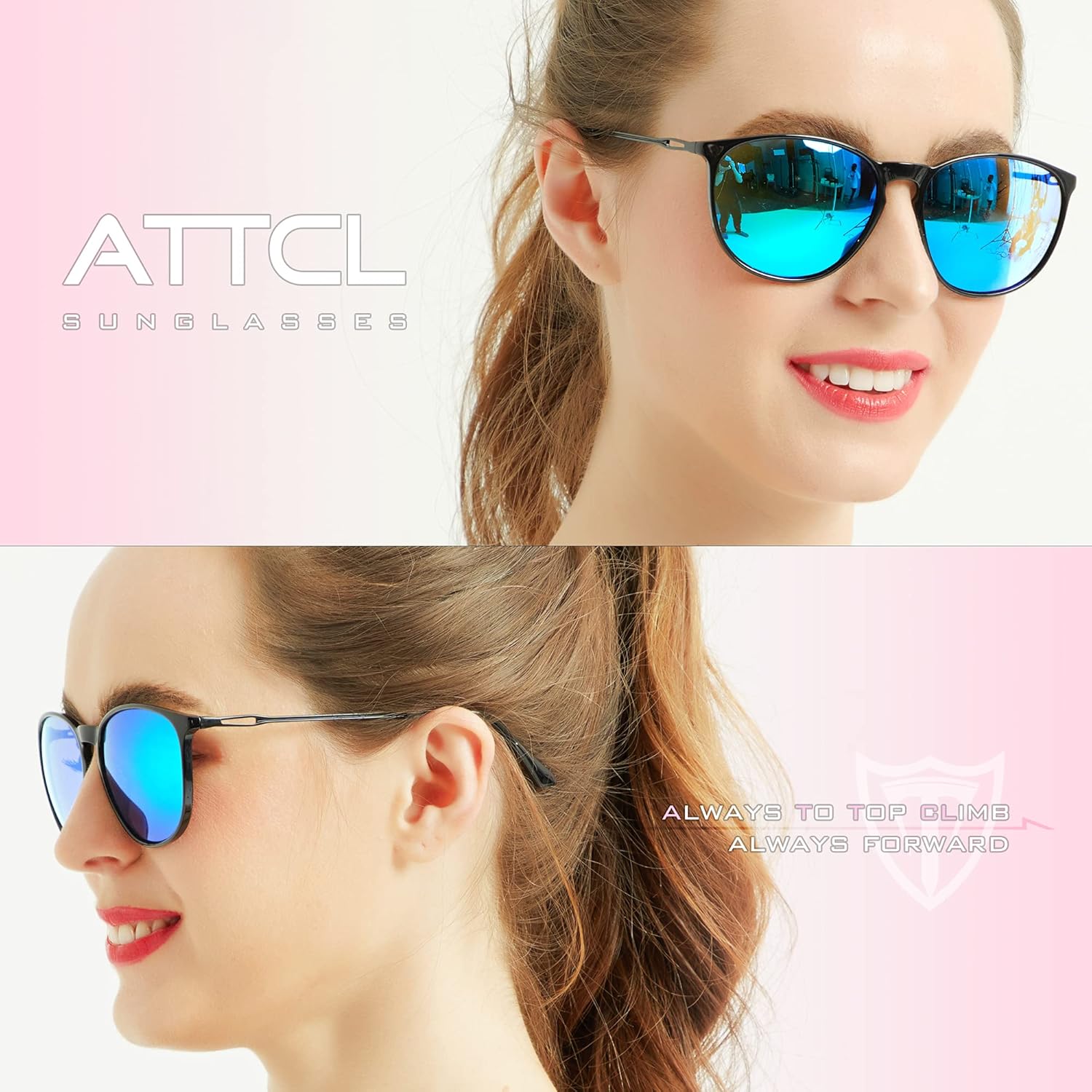 ATTCL Sunglasses for women - Ultralight Driving Polarized Round Womens sunglass UV400 Protection Black+Black+blue 1013: Clothing