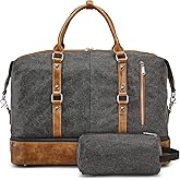 S-ZONE Weekender Bag for Men Canvas Duffle Large Weekend Overnight Travel Carry On Tote Bag with Shoe Compartment Black