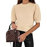 Cicy Bell Womens Puff Short Sleeve Sweaters Tops Cropped Ribbed Knit Lightweight Pullover Casual Loose Fit Crewneck Sweater