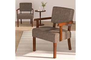 FAGAGA Accent Chair Set of 2 with Table, Living Room Chairs with Soft Seat & Armrests for Living Room Bedroom Reading Room Waiting Room (Brown), (AC01)