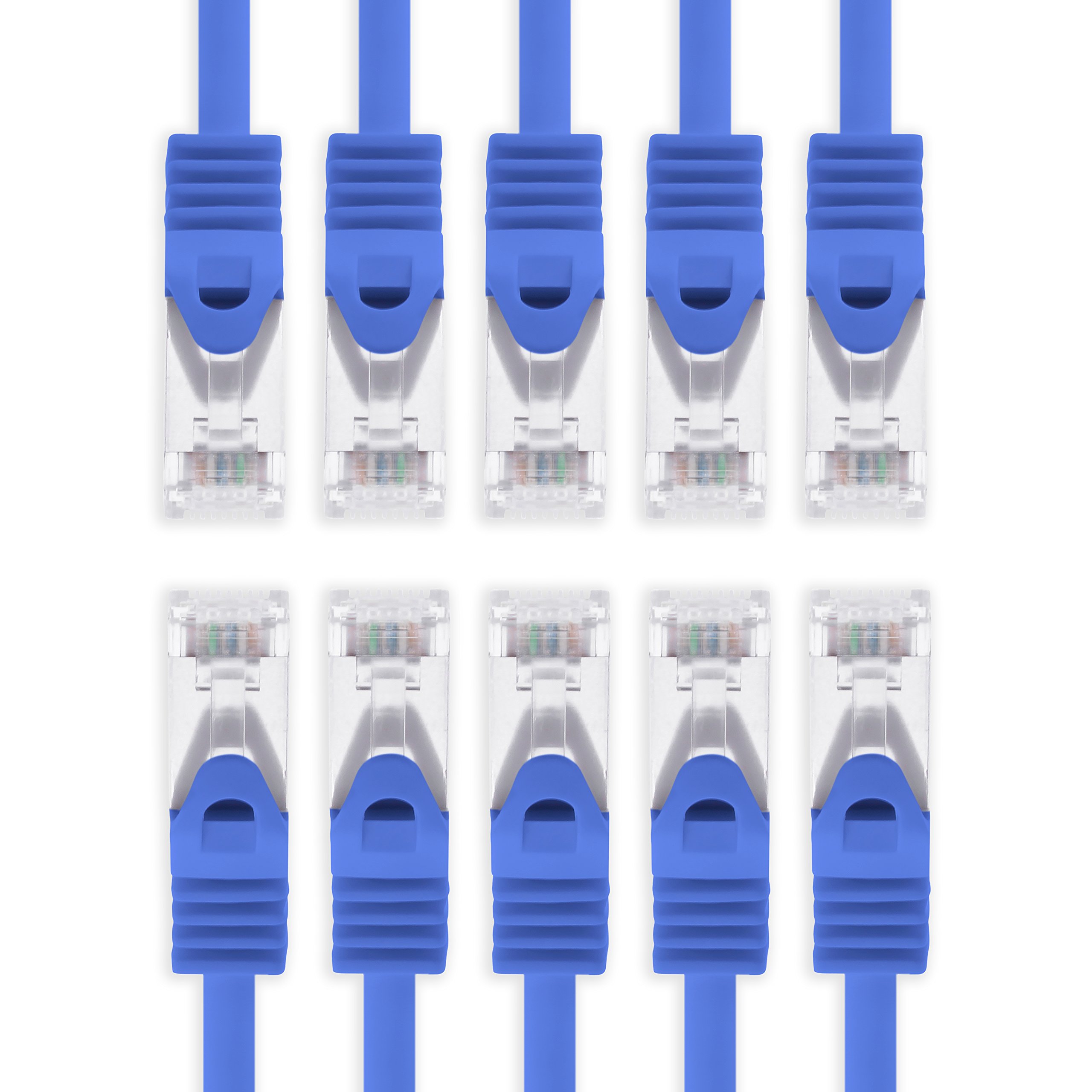 1aTTack.de 0.25m - blue - 10 pieces Cat7 network cable SFTP patch cable Lankabel raw cable 10GB/s - 500 MHz assembled with 2 RJ45 plugs Cat 6a