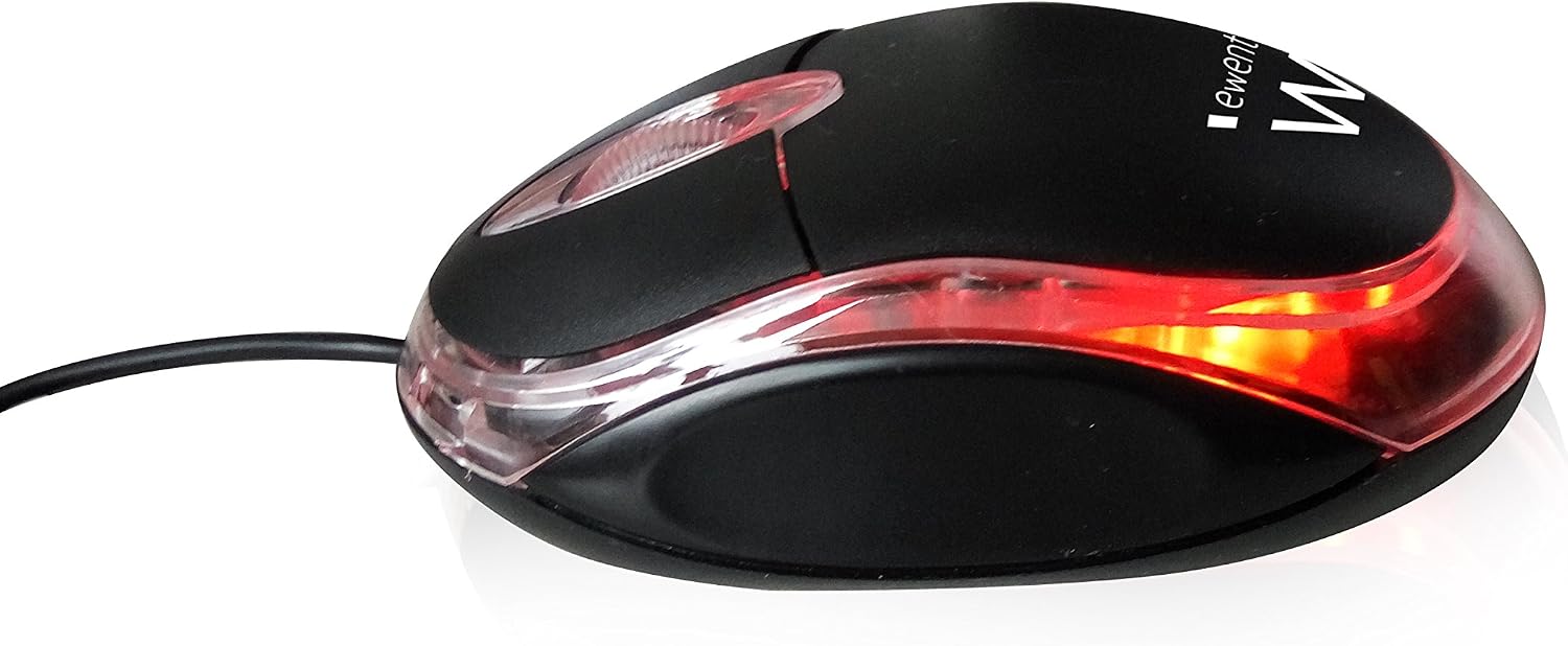 Ewent EW3174 Mini Optical Mouse, 1000dpi, 1.15m Cable, Black, Transparent - Image 3