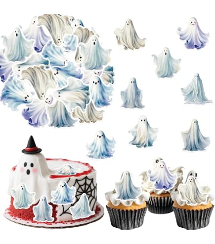 Spooky Halloween Mini Ghost Edible Cupcake Toppers – Set Of 50 – Sweet & Fun!