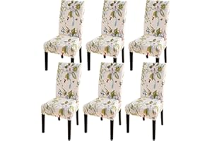 SearchI Dining Room Chair Covers Slipcovers Set of 6, Spandex Super Fit Stretch Removable Washable Kitchen Parsons Chair Covers Protector for Dining Room,Hotel,Ceremony,Beige+Flowers