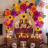Solsew 30 Pcs Dia De Los Muertos Decorations Ofrenda Decor Kit, Multicolor | Day of The Dead Decorations, Artificial Mexican Marigold Flowers, Backdrop Decor & Paper Silk Heads for Home Ofrenda Altar