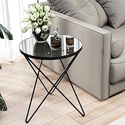 HLR Modern Round Side Table, End Table with Marble