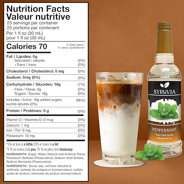 SYRUVIA PEPPERMINT SYRUP FOR COFFEE, FLAVORED SYRUP FOR DRINKS, LATTES, AND DESSERTS – 25.4 FL OZ