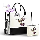 InnoBeta Hummingbird Gifts, Canvas Tote Bag with Top Zipper Closure and Shoulder Strap for Birthday, Christmas and Every Special Occasion