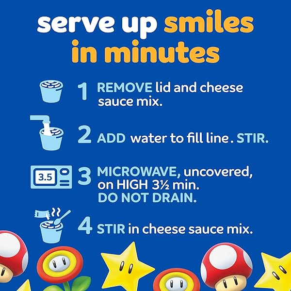 KRAFT MAC & CHEESE MICROWAVABLE DINNER WITH SUPER MARIO POWER-UP PASTA SHAPES, 4 1.9 OZ CUPS