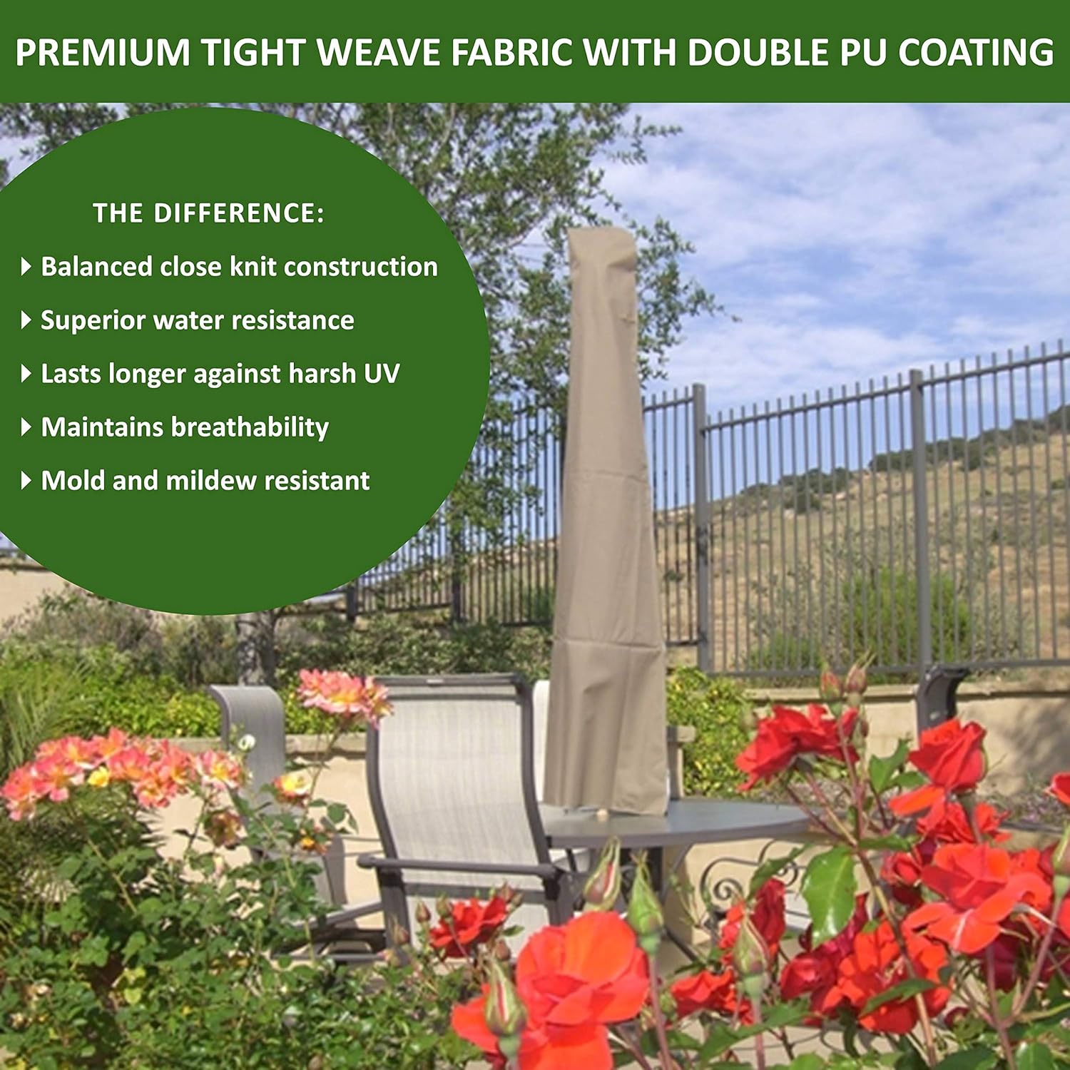 Premium Tight Weave Outdoor Patio Umbrella Cover Heavy Duty Uv Treated And Water Resistant Fabric Taupe Fits 7 To 11 Feet Umbrellas Umbrellas Shade Patio Lawn Garden