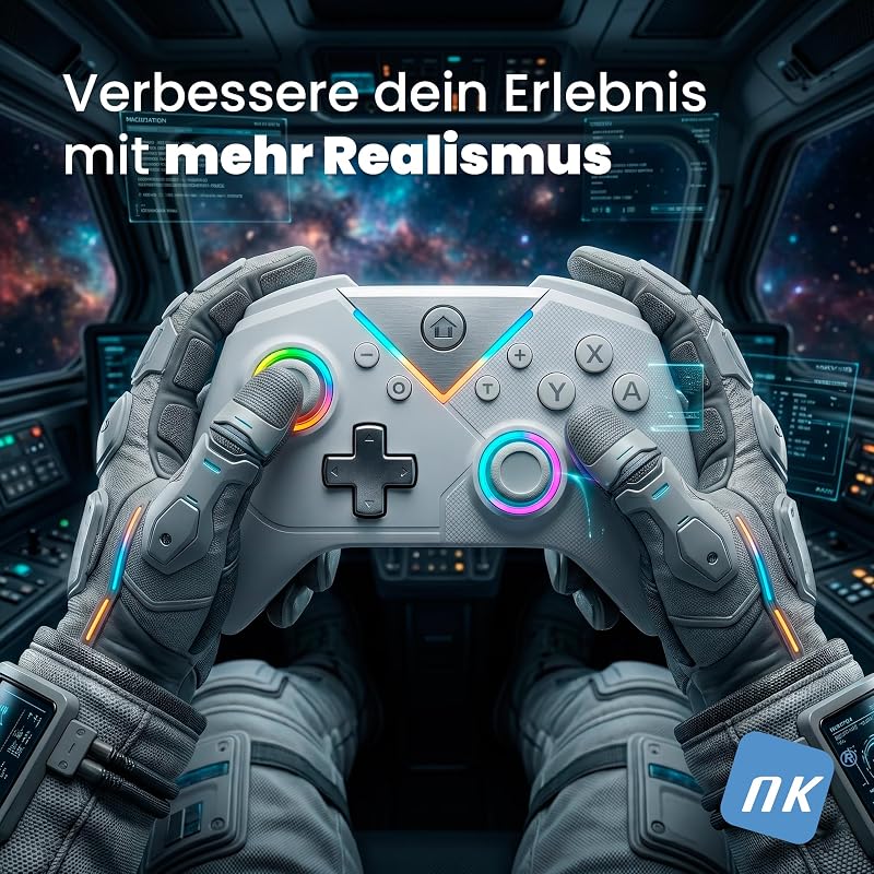 Wireless Bluetooth Controller für PC – Kompatibel mit Switch, Android-Smartphone und iOS, 2 Makrotasten, Duale Vibration, 6 Achsen, LED-Beleuchtung (White)