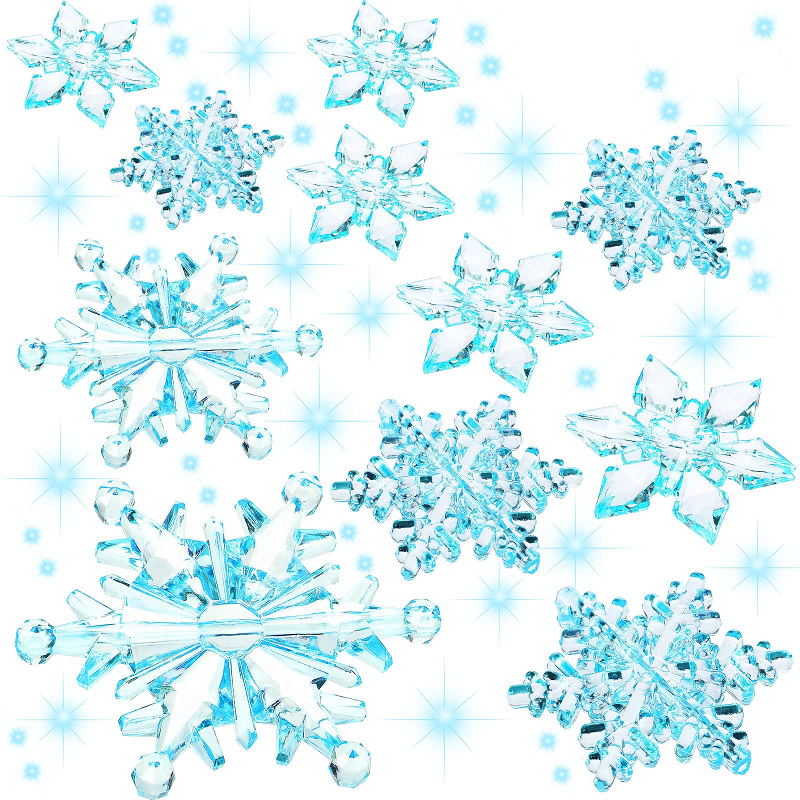 70 Pieces Clear Acrylic Crystal Snowflake Ornaments Winter Snowflake Hanging Pendants for Christmas Xmas Tree Decorations Snow Theme Party Favors Supplies (Ice Blue)