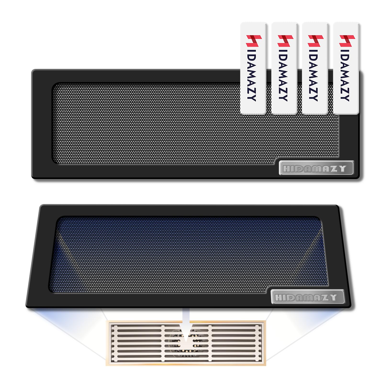 Floor Register Vent Cover 305x102mm, Air Vent Screen Cover Magnetic Vent Covers for Ceiling Vent Register PVC Mesh Cover for Home Ceiling/Wall/Floor Air Vent Filters (Black, 2 Pack, 4x12In)