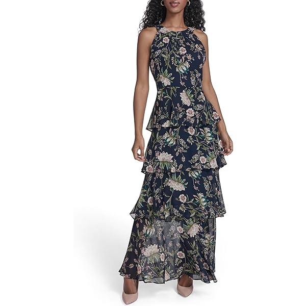 knee length dresses for ladies Tommy Hilfiger White Tiered-Ruffled Maxi Dress – Recycled Threads main image 1