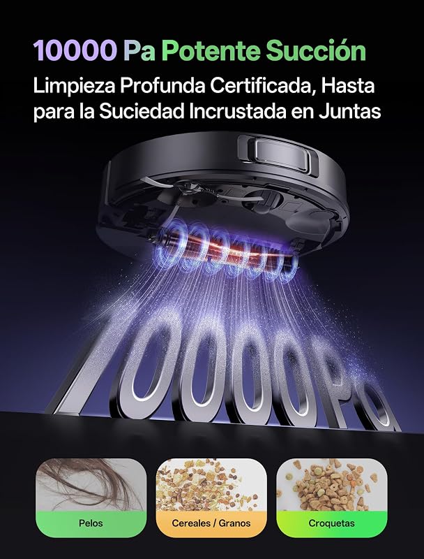 W15 Robot Aspirador 10000Pa, con Fregona y 5 Mapa Inteligente, Autonomía 180Min, Fácil Programa, 4L Base Autovaciado sin Bolsa, Robot Aspiradora Fregadora para Suelos/Alfombras/Partícula