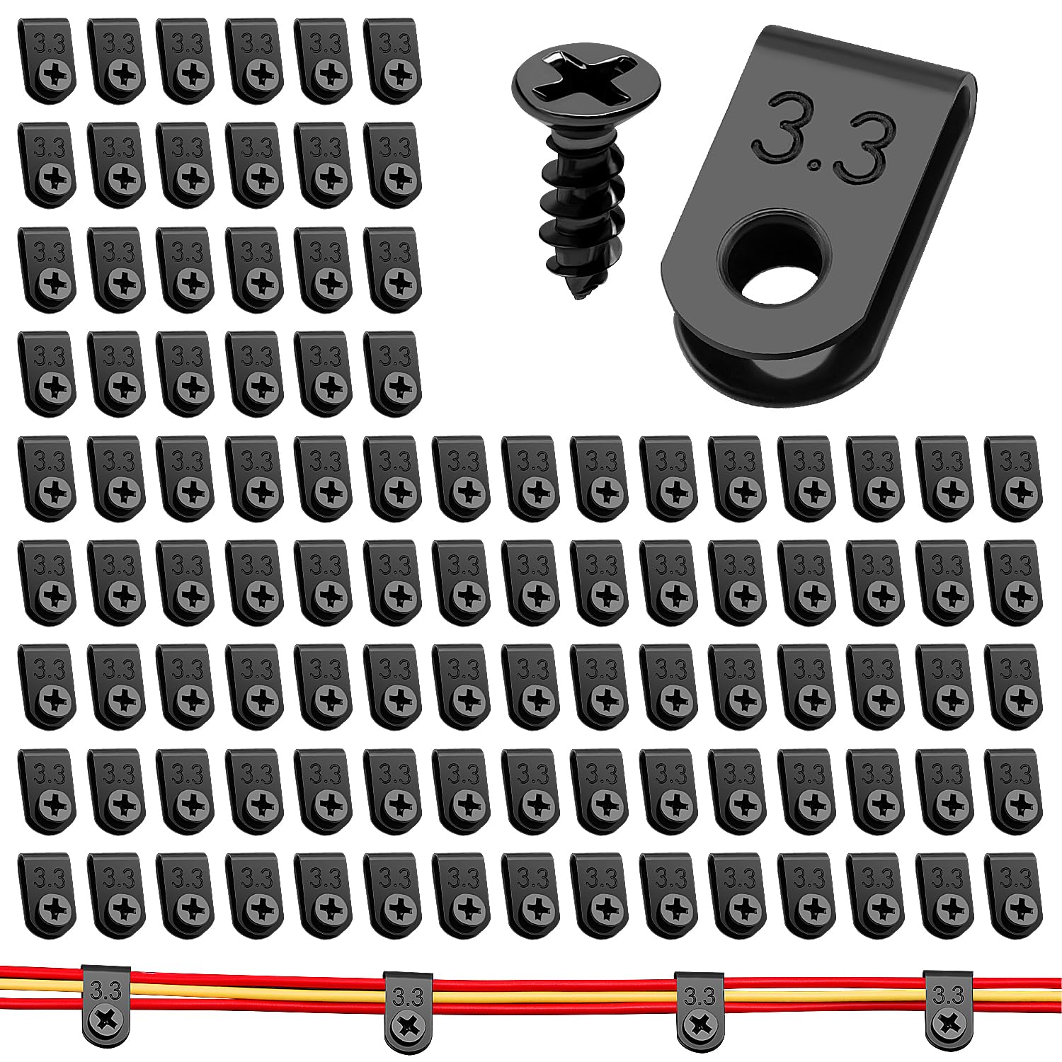 VooGenzek 100 PCS 1/8 Inch U-Type Cable Clips with Screws, Black for Wire Management