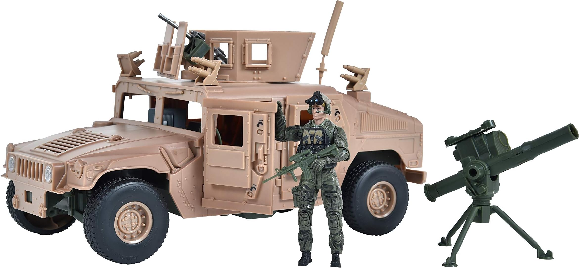 Sunny Days Entertainment M1114 Up-Armored Humvee โ Vehicle Playset with Action Figure and Realistic Accessories | 9 Piece Military Toy Set for Kids โ Elite Force