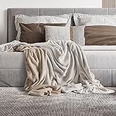 Mon Chateau 98" x 92" Haven Reversible Flannel Throw Blanket for Couch, Sofa, or Queen Size Bed, Luxury Over-Sized Ultra Soft Plush Blanket for Sleeping or Home Decor, Oatstone