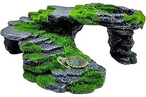 M2cbridge Reptile Hide Resting Step Ledge Cave Hideout Turtle Basking Platform – Great for Reptiles, Amphibians, and Fish (Moss Step Ledge B)