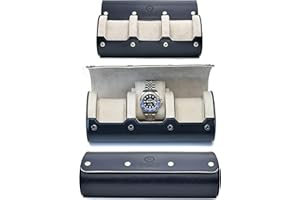 M MIRAGE LUXURY TRAVEL Watch Travel Case - Watch Roll Storage Organizer- Midnight Blue/Ivory White