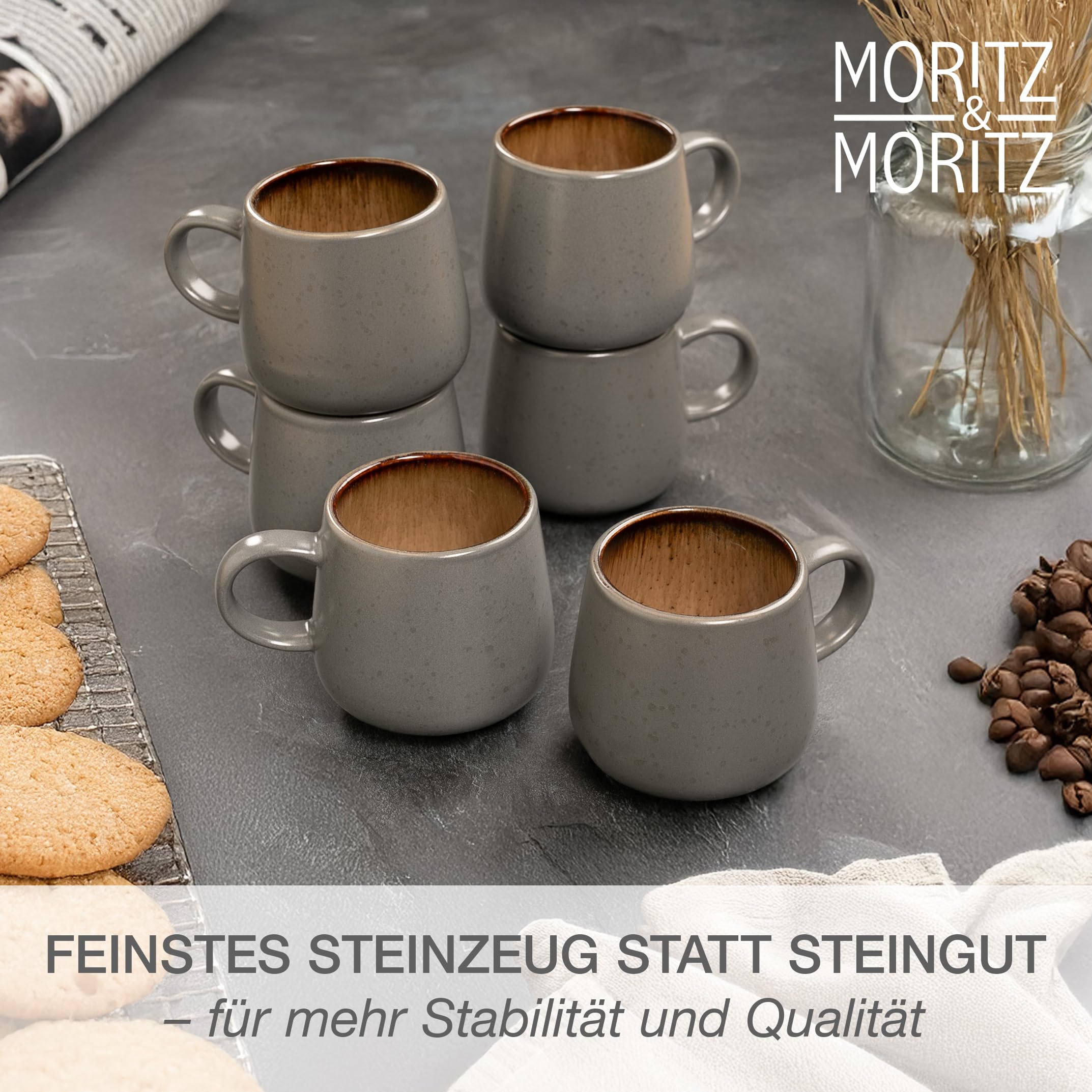 Moritz & Moritz SOLID 6er Tassen Set Grau/Beige - Kaffeebecher Set aus robustem Steinzeug - 400ml Volumen - Spülmaschinen- & mikrowellenfest - Perfekt für Kaffee, Tee & mehr 5