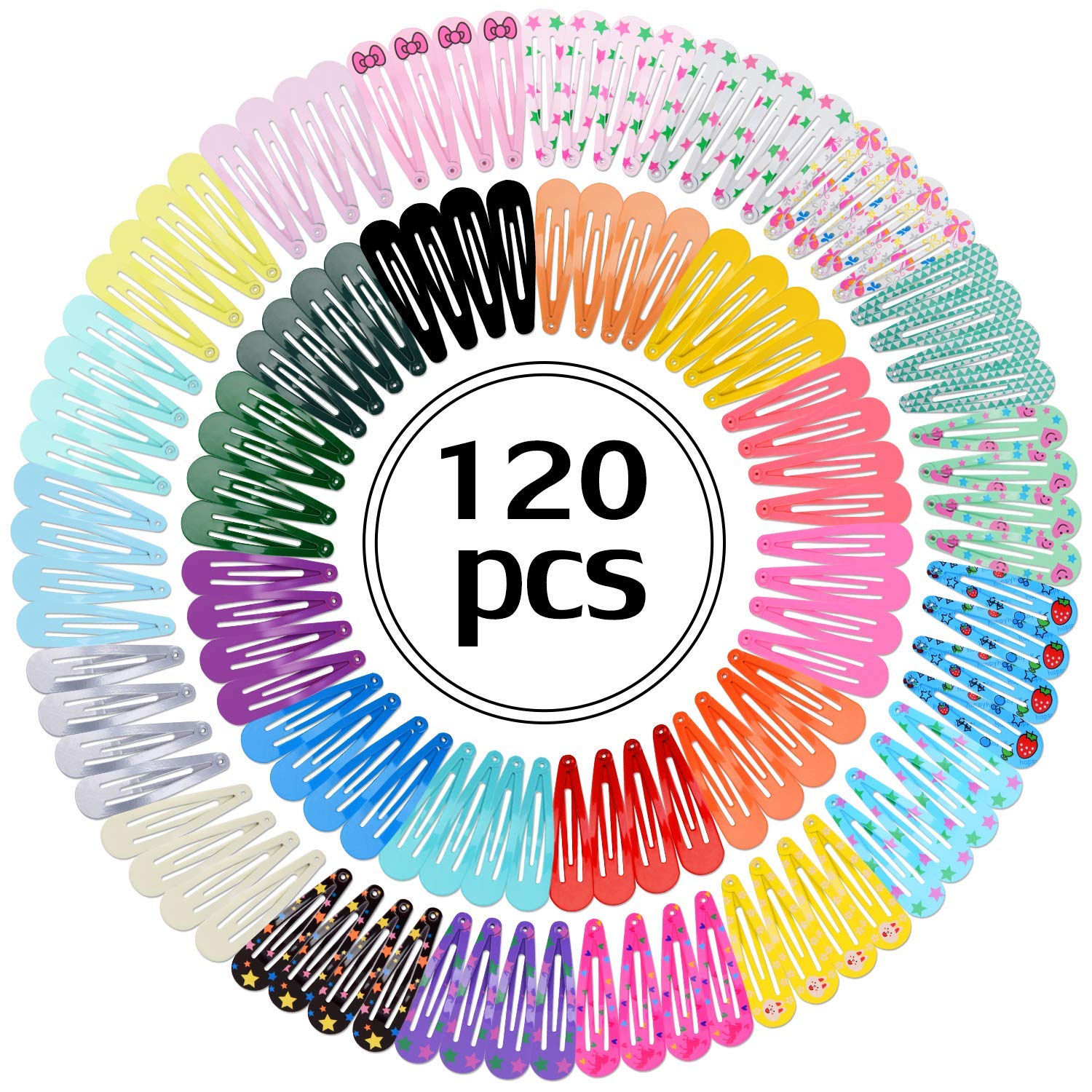 Fascigirl 120PCS Snap Hair Non-Slip Metal Barrettes & Coloured Slides for Cute Girls' Hair Accessories for Toddlers