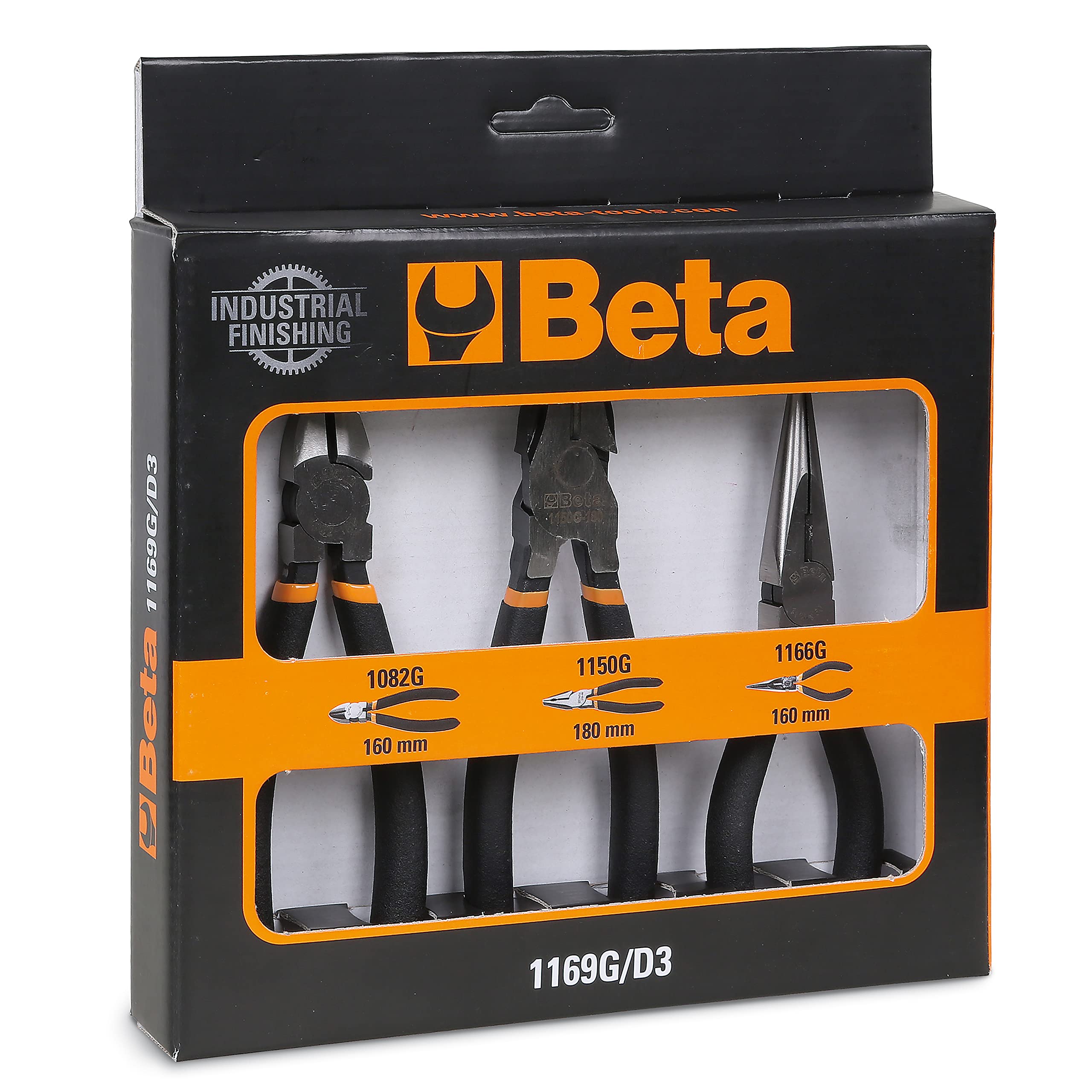 Beta 1169G/D3 ​​ Assortment of 1 Universal Plier, 1 Long Half Round Nose Pliers and 1 Cutter, with 2 Layers of Non-Slip PVC with Industrial Finish