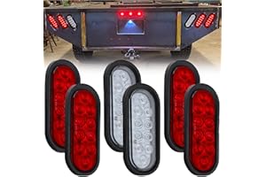 PARTSWCGG 6Pcs 6 Inch Oval LED Trailer Tail Lights 10 LED, 4 Red and 2 White 6" Oval Led Stop Turn Tail Lights Brake Reverse Back Up Trailer Lights w/Flush Mount Grommets Plugs Waterproof for RV Truck Bus 12V
