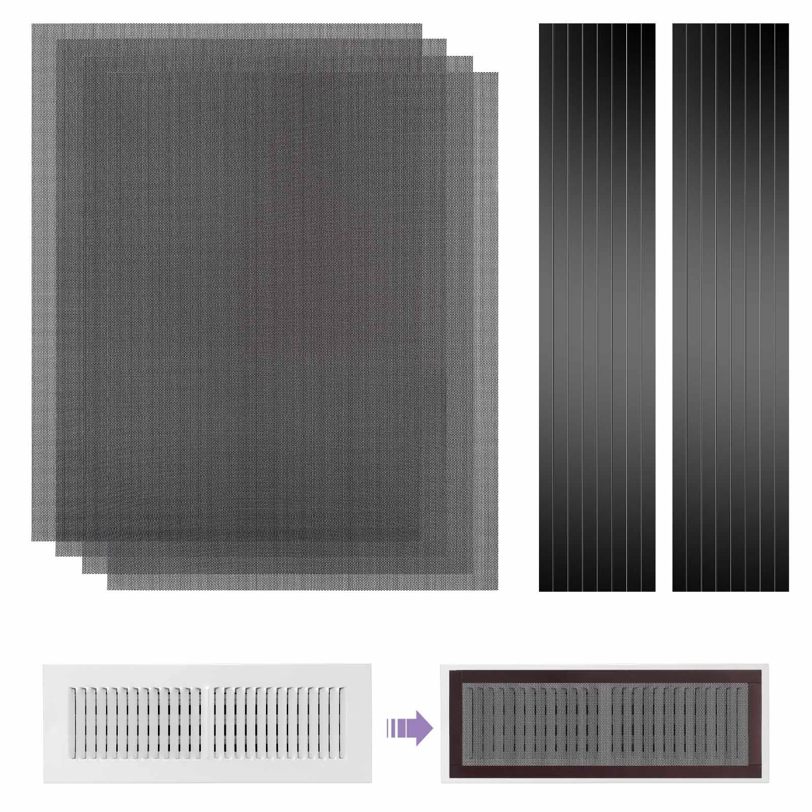 4 Pack 40cm x 30cm Magnetic Floor Vent Cover - Customizable Size PVC Mesh Register for Wall Ceiling Floor Catch Debris Hair Insect (Black)