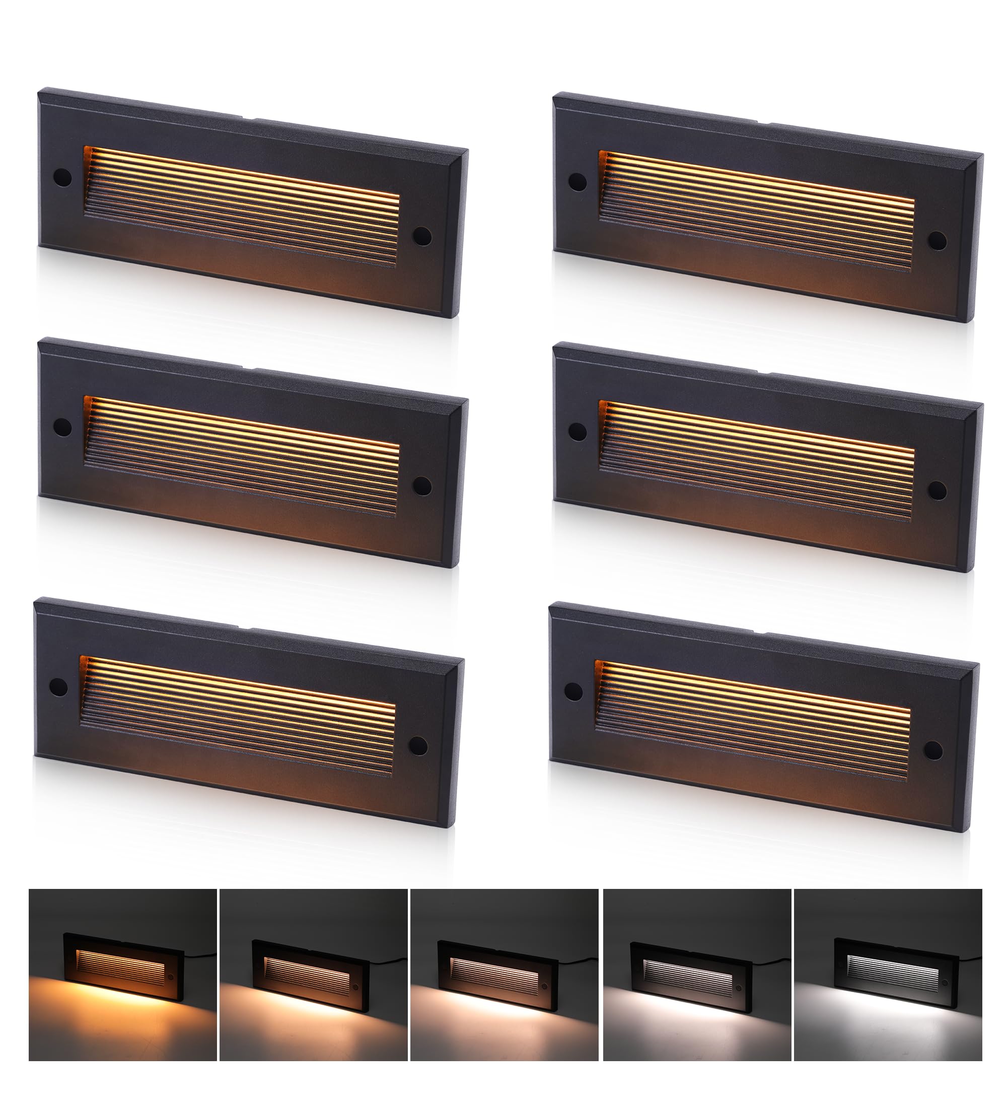 Photo 1 of [6 Pack] Cloudy Bay 9 Inch 5CCT Low Voltage LED Outdoor Step Lights 12V-15V 3W/5W Dual-Bright Selectable Landscape Stair Lights,Exterior Deck Lights, Aluminum,Metal Black