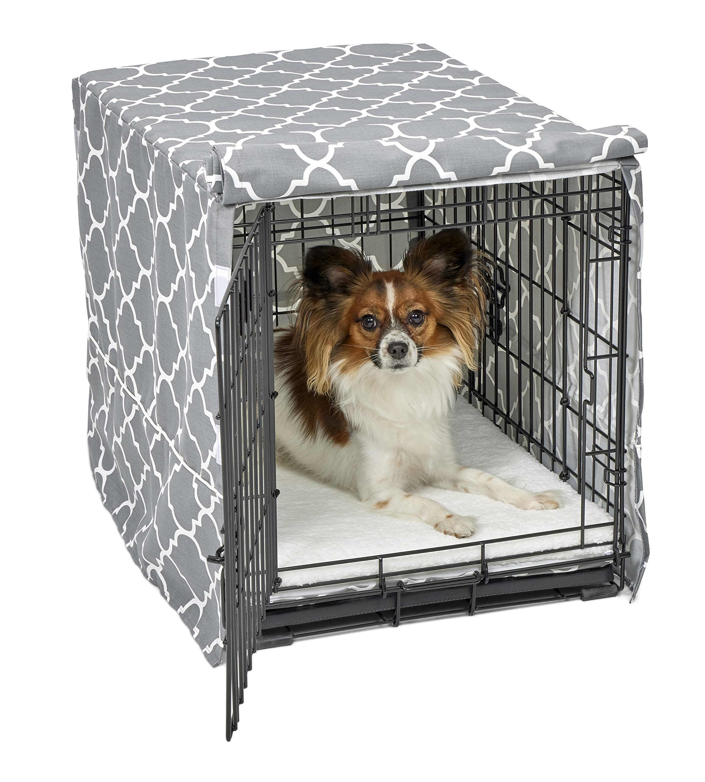 New World Small Dog Crate Cover Featuring Teflon Fabric Protector, Poly-Cotton Privacy Kennel Cover Fits Most 61cm Crates, Gray Designer Print, Machine Washable, Reduces Barking