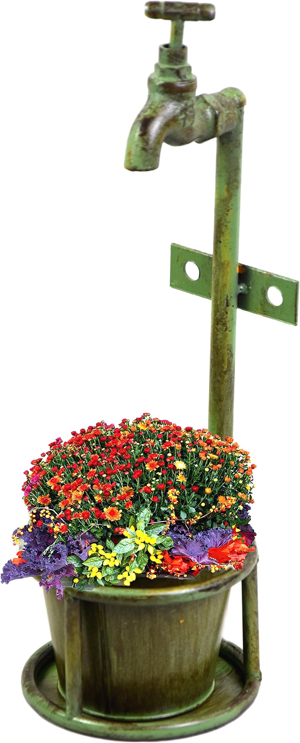 The Magic Toy Shop Singe Double Tripple Verdigris Metal Garden Planter Flower Stand Patio Ornament (Single Tap Planter)