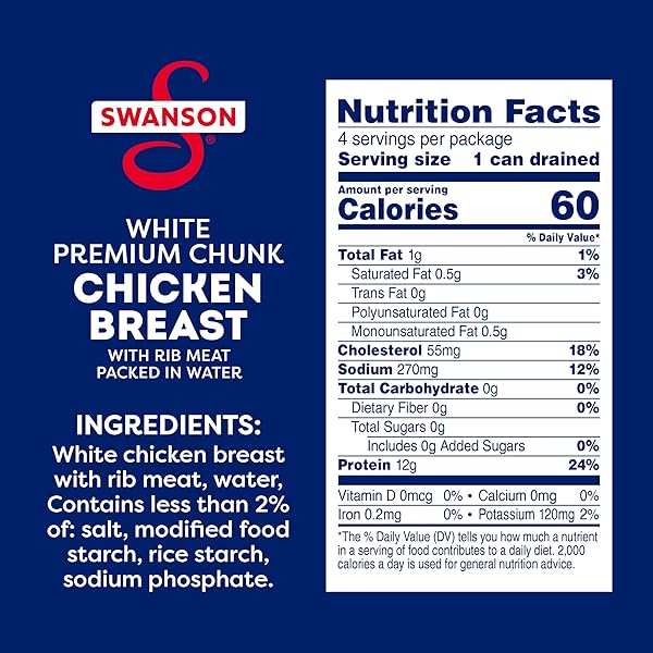 SWANSON WHITE PREMIUM CHUNK CHICKEN BREAST WITH RIB MEAT IN WATER, 4.5 OZ. (PACK OF 4)