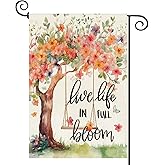 Baccessor Spring Summer Garden Flag, Flower Tree Swing Butterflies Floral Small Yard Flag Double Sided Burlap Welcome Flag for Outside Outdoor Decor 12.5 x 18 Inch