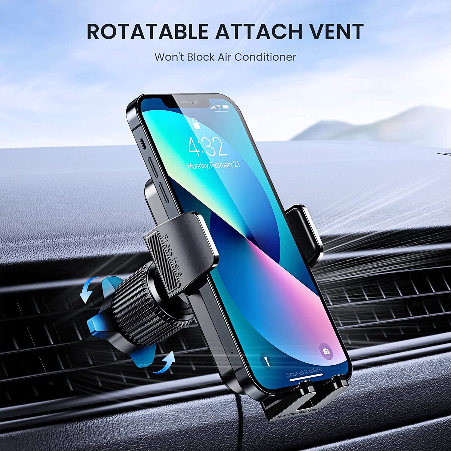 CINDRO Mobile Phone Holder Car, [Upgrade Military Class Hook Clip] Mobile Phone Holder 360° Rotatable Ventilation Car Mobile Phone Holder One Button Release Car Holder Mobile Phone for iPhone Android
