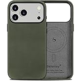 Belemay Handcrafted Crazy Horse Leather Case for iPhone 17 Pro Max, Compatible with MagSafe, Vintage Aesthetic, Two-Tone Effect, Unique Patina, Camera Control Button Coverage (6.9"), Pine Green