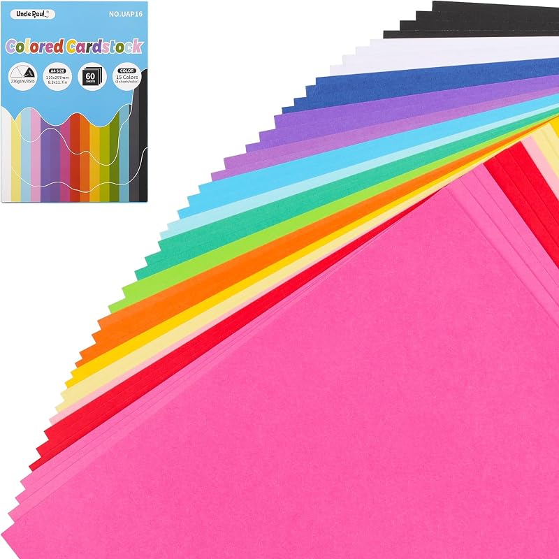 Uncle Paul 60 Sheets Colored Cardstock A4 15 Colors 230gsm 85lb UAP16