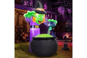 TURNMEON 5 Ft Halloween Inflatable Witch with Cauldron and Green LED String Light, Halloween Decorations Outdoor Blow Up Witch Pot with Build-in LEDs Halloween Yard Decor for Indoor Party Garden Lawn